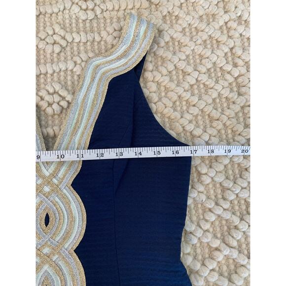 Lilly Pulitzer Valli Shift Dress Navy Blue Gold Preppy Nautical Size 0 - Picture 4 of 6